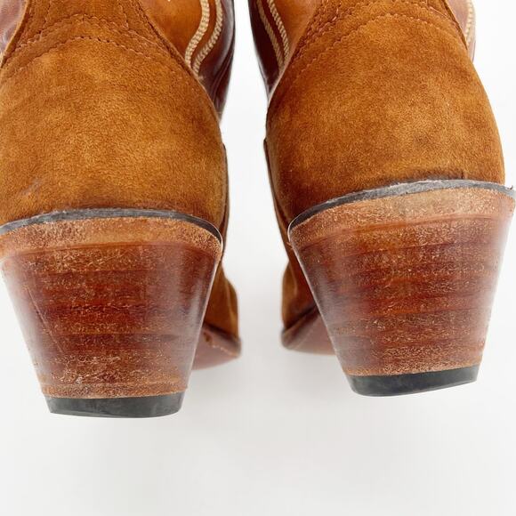 Lucchese Classics Cognac Camel Suede Stitch Detail Western Cowgirl Boot size 7.5 - Picture 9 of 12